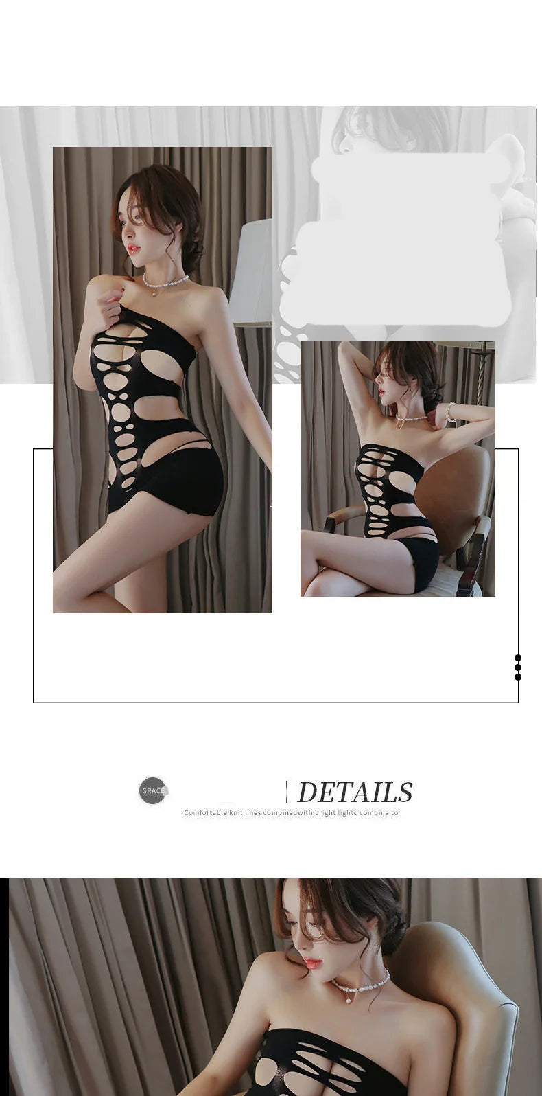 lingerie Hollow striped thin mesh perspective women underwear Held sexy open crotch xxx Sexy costume - Seprincess