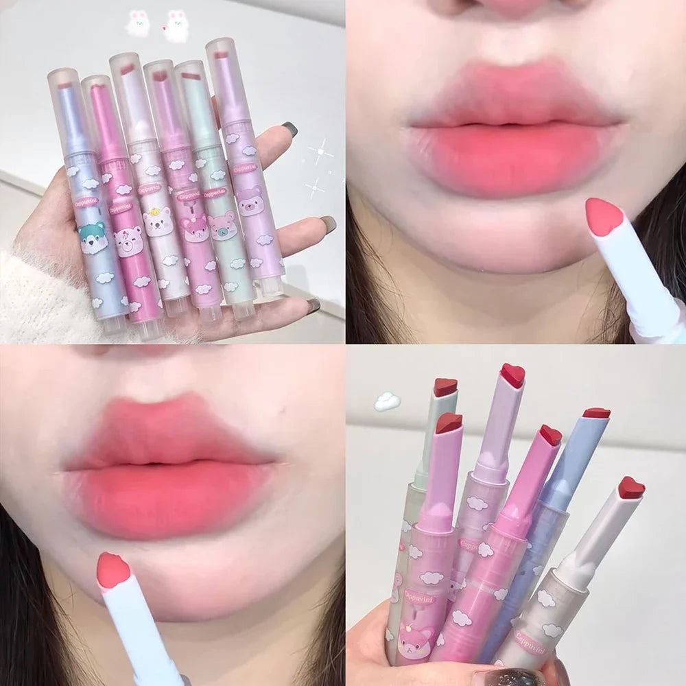 6 Color Sexy Velvet Matte Lipstick Pen Color Rendering Lasting Non-stick Cup Heart-shaped Solid Lip Gloss Korean Makeup Cosmetic - Seprincess