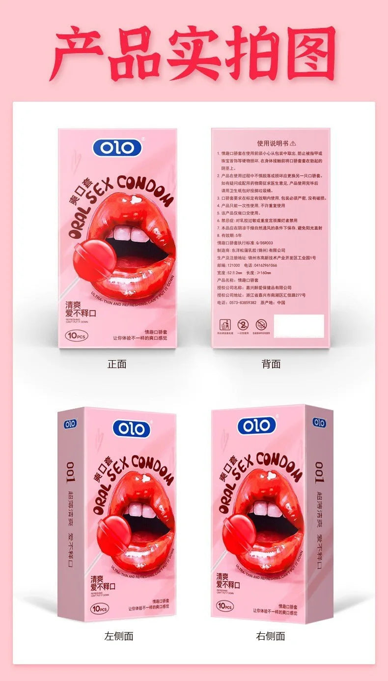 OLO 10Pcs Oral Sex Condoms with Strawberry Taste Safe Sex Penis Sleeve Condom Intimate Goods Tongue Sex Lick Dick Toys for Adult - Seprincess