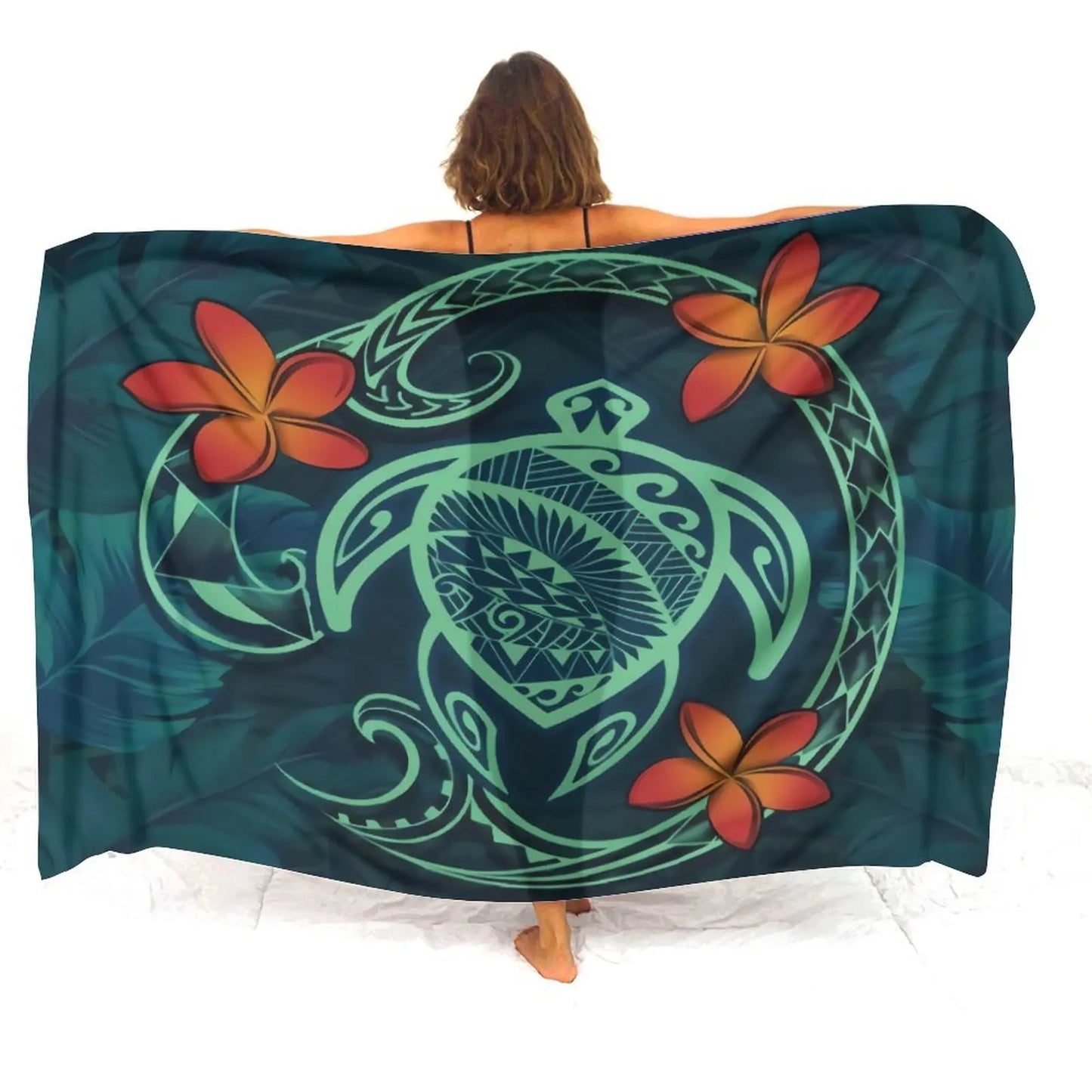 Beach Getaway Soft And Comfortable Sarong Hawaiian Turtle Pattern Custom Sarong Polynesian Art Print Design Beach Dress - Seprincess