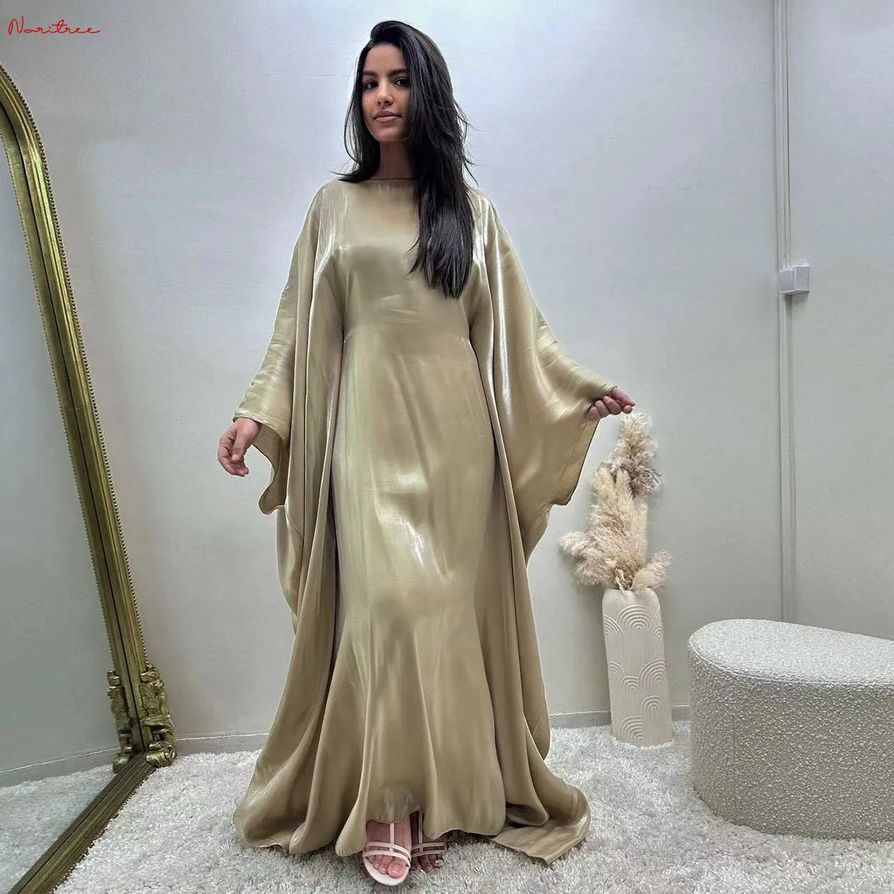 Fashion Shiny Bat sleeved Muslim Dress Robe Syari Female Full Length Butterflies Abaya Muslim Dress Worship Service Abaya wy2001 - Seprincess