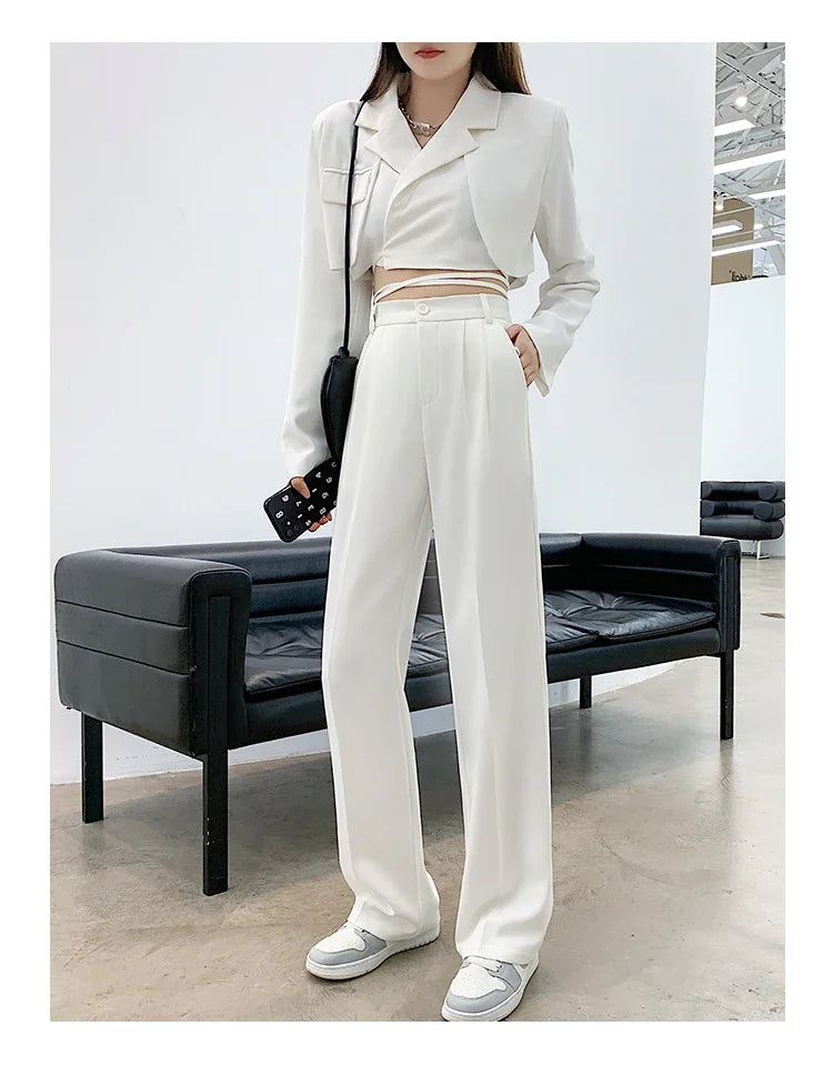 Casual High Waist Loose Wide Leg Pants for Women Spring Autumn New Female Floor-Length White Suits Pants Ladies Long Trousers