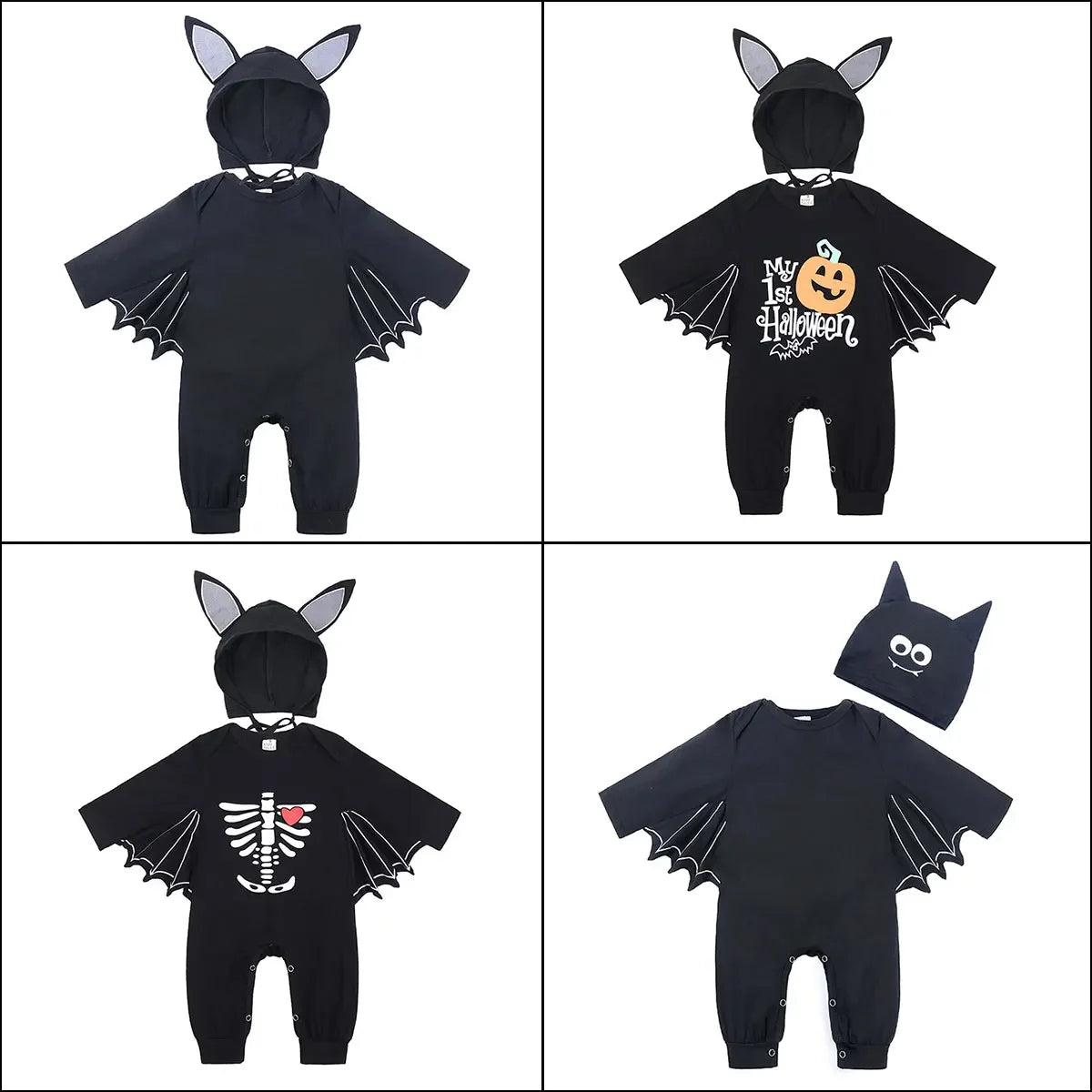 Halloween Baby Black Bat Costume Cosplay Romper Jumpsuit Infant Boys Girls Purim Party Carnival Fancy Dress Long Short - Seprincess