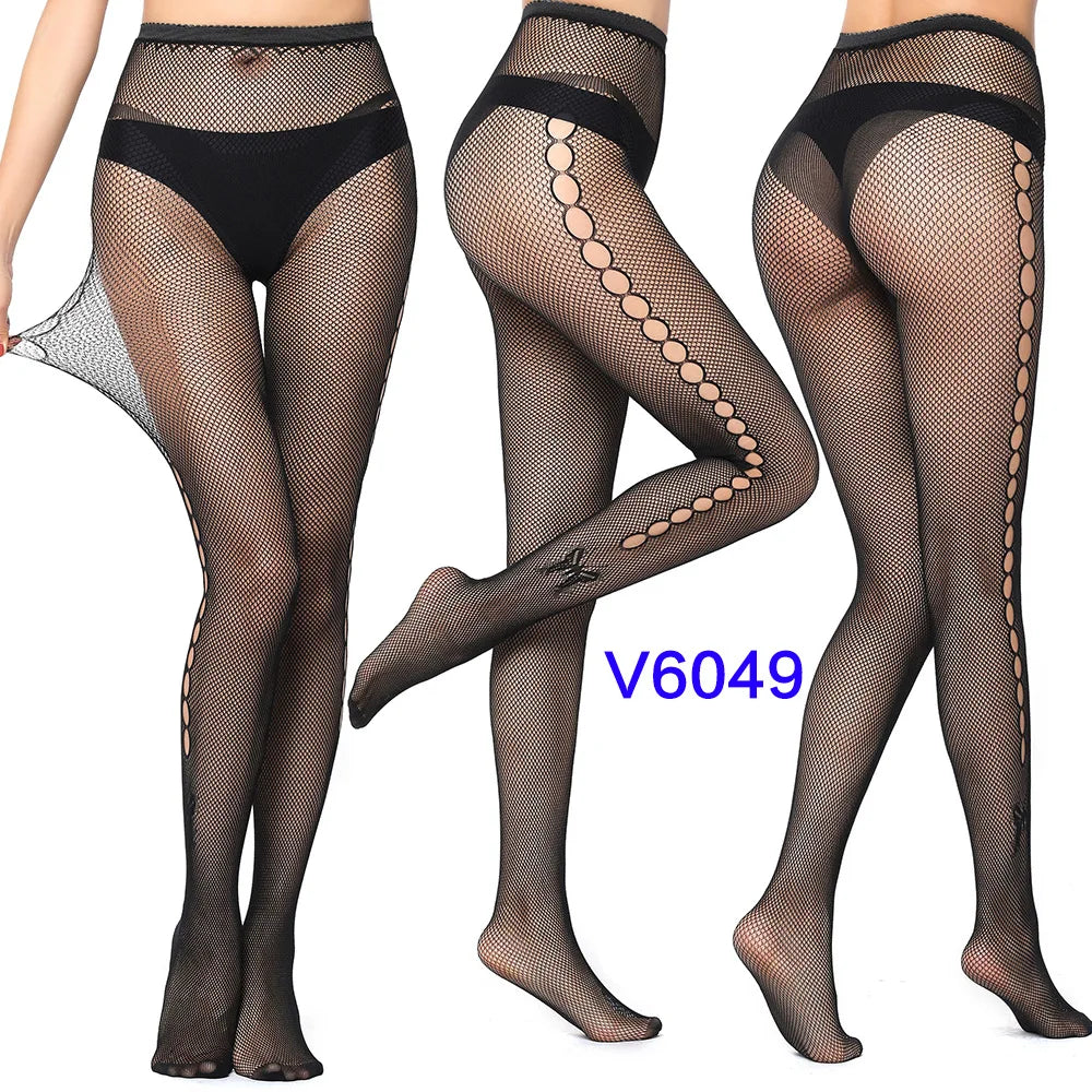 Women Sexy Fishnet Tights Jacquard Weave Seamless Pantyhose Yarns Garter Grid Fish Net Stockings Black Spider Gothic Lace Tights