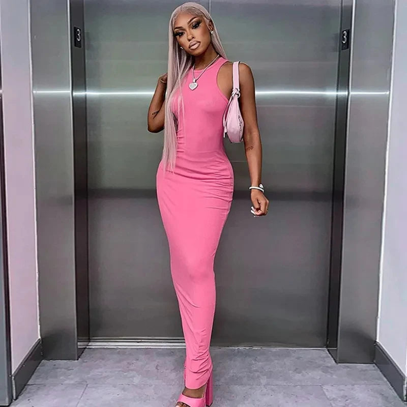 Hawthaw Women Fashion 2024 Summer Sleeveless Club Streetwear Bodycon Pink Pencil Long Dress Wholesale Items For Business - Seprincess