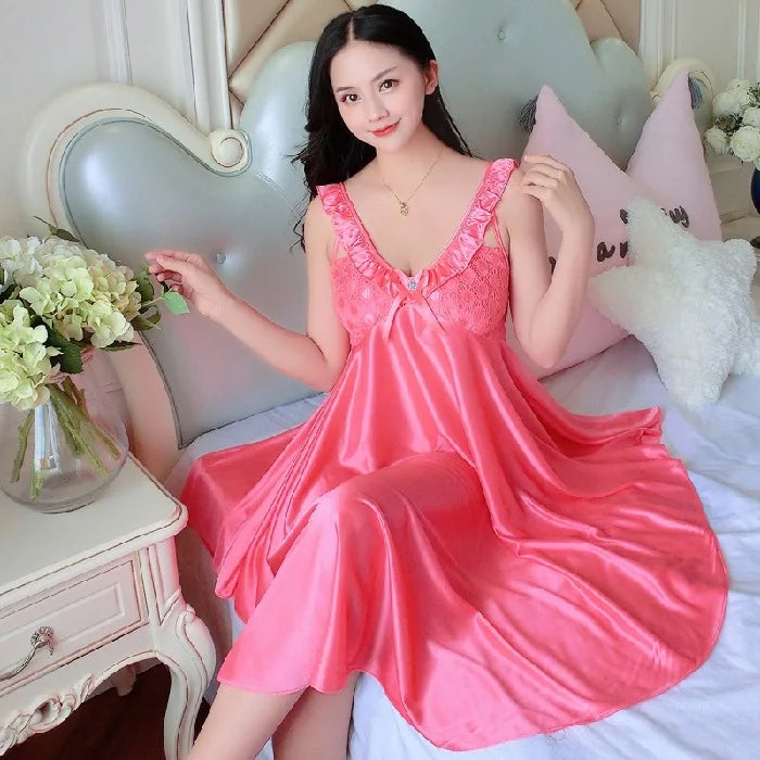 Thin Silk Lady Charming Sleepwear Night Dress Women Sexy Soft Lingerie Spaghetti Strap Home Wear Honeymoon Bride Wedding Nighty - Seprincess