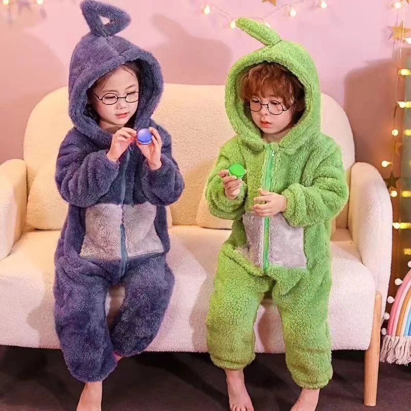 Winter Teletubbies Children'S Coral Velvet Cute One Piece Cartoon Loose And Comfortable With Thick Velvet For Parent Child Wear - Seprincess