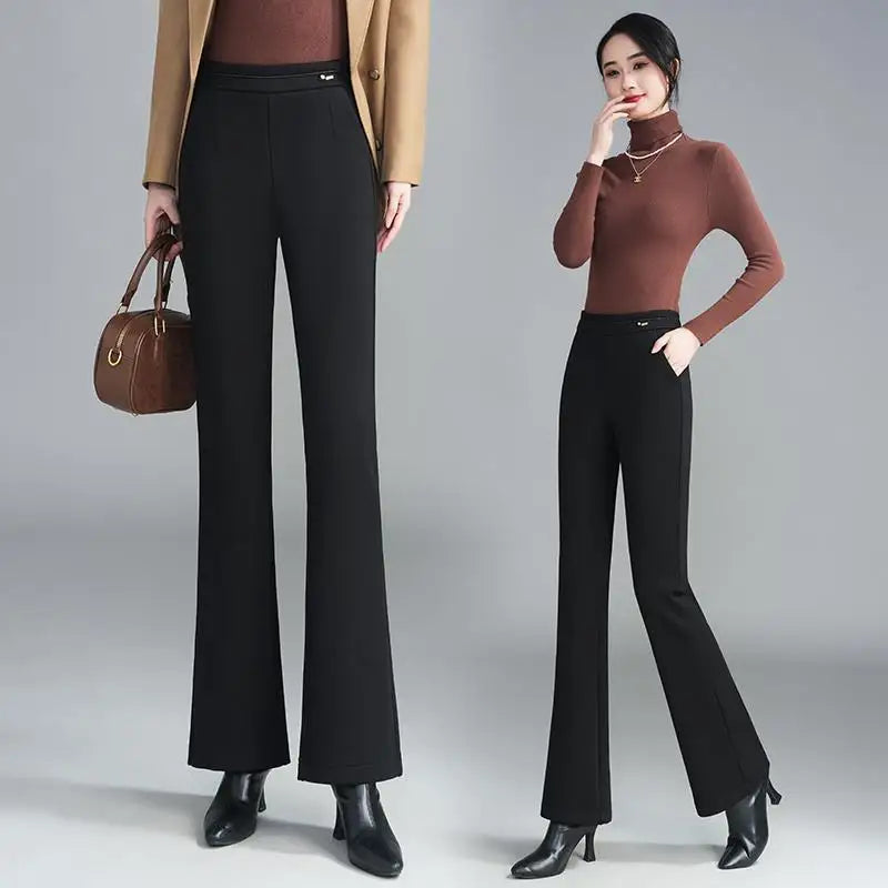 Winter Fleece Padded Pants Women's Cashmere Wool Thickened Black Autumn and Winter Casual Skinny Suit Pants