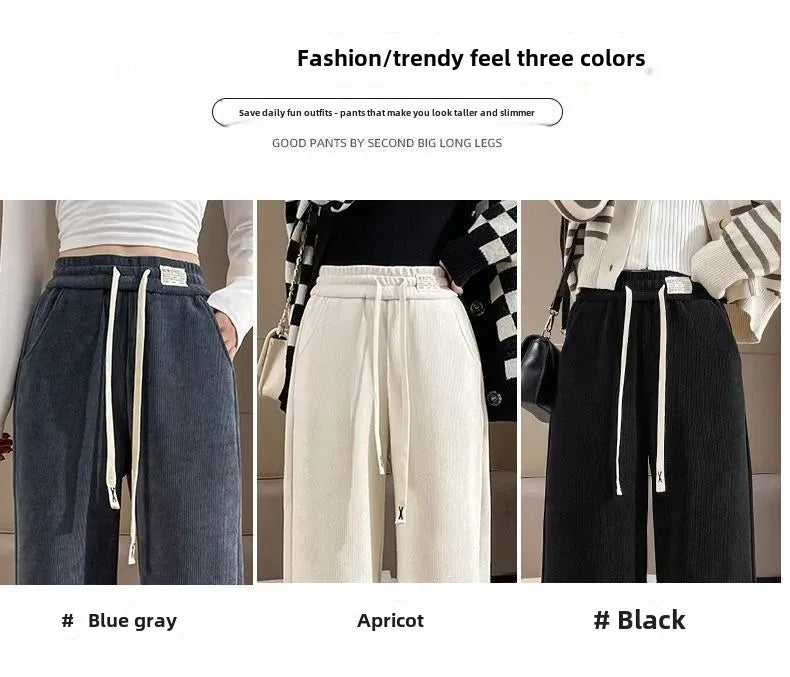 Women's Narrow-Legged Fleece-Lined Bell Bottoms Casual Straight-Leg Pants Trendy Autumn Winter 2023 Slimming Draped Cotton Velve