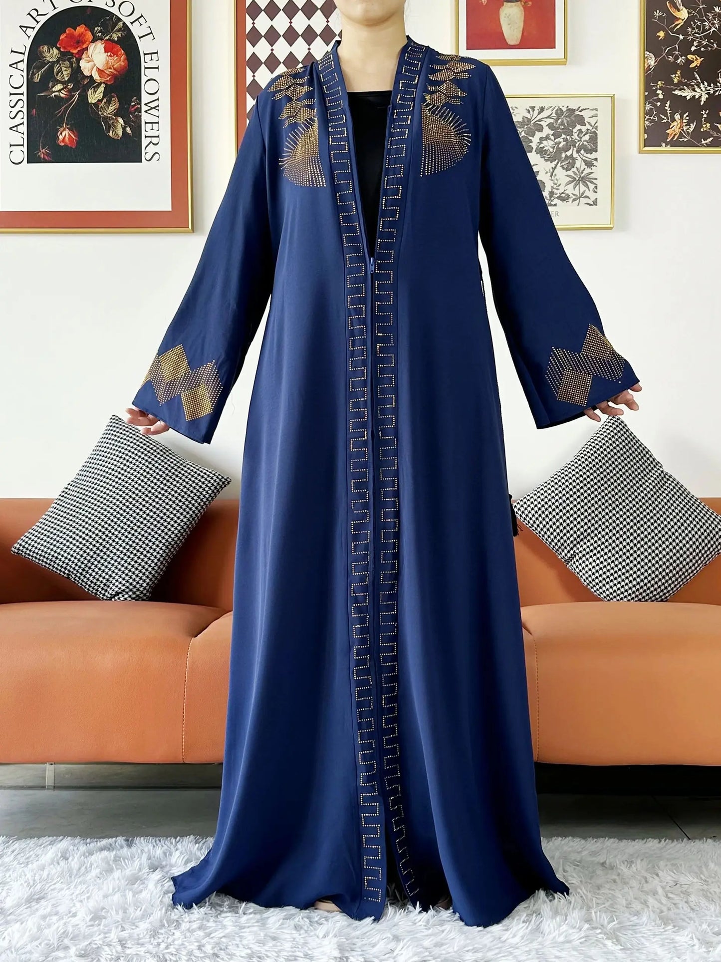 New Women Elegant Dress Chiffon Open Abaya with Zipper Muslim Women Dress Islamic Clothing Cardigan Abaya Women Muslim Dress