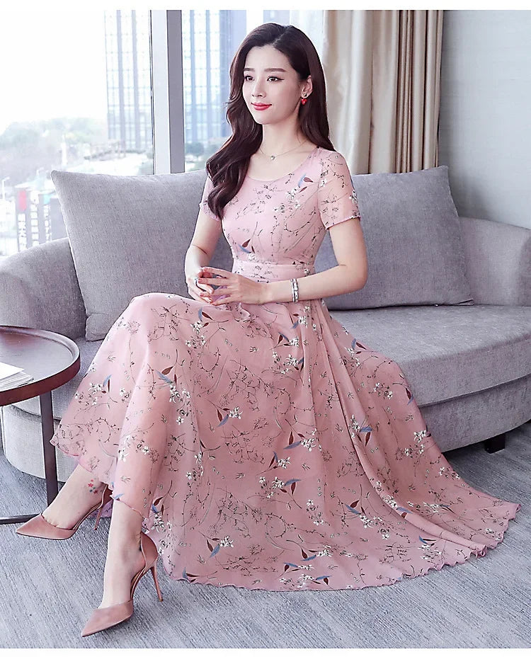 Elegant Long Dress Slimming Medium-length Slim Fit Women's Summer Fashion 2023 New Style Flower Print Outerwear - Seprincess