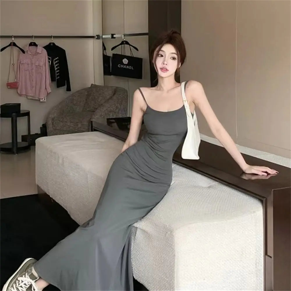 Dress Women A-line Minimalist Solid All-match Backless Elegant High Waist Leisure Popular Korean Style Female Tender Summer Cozy - Seprincess