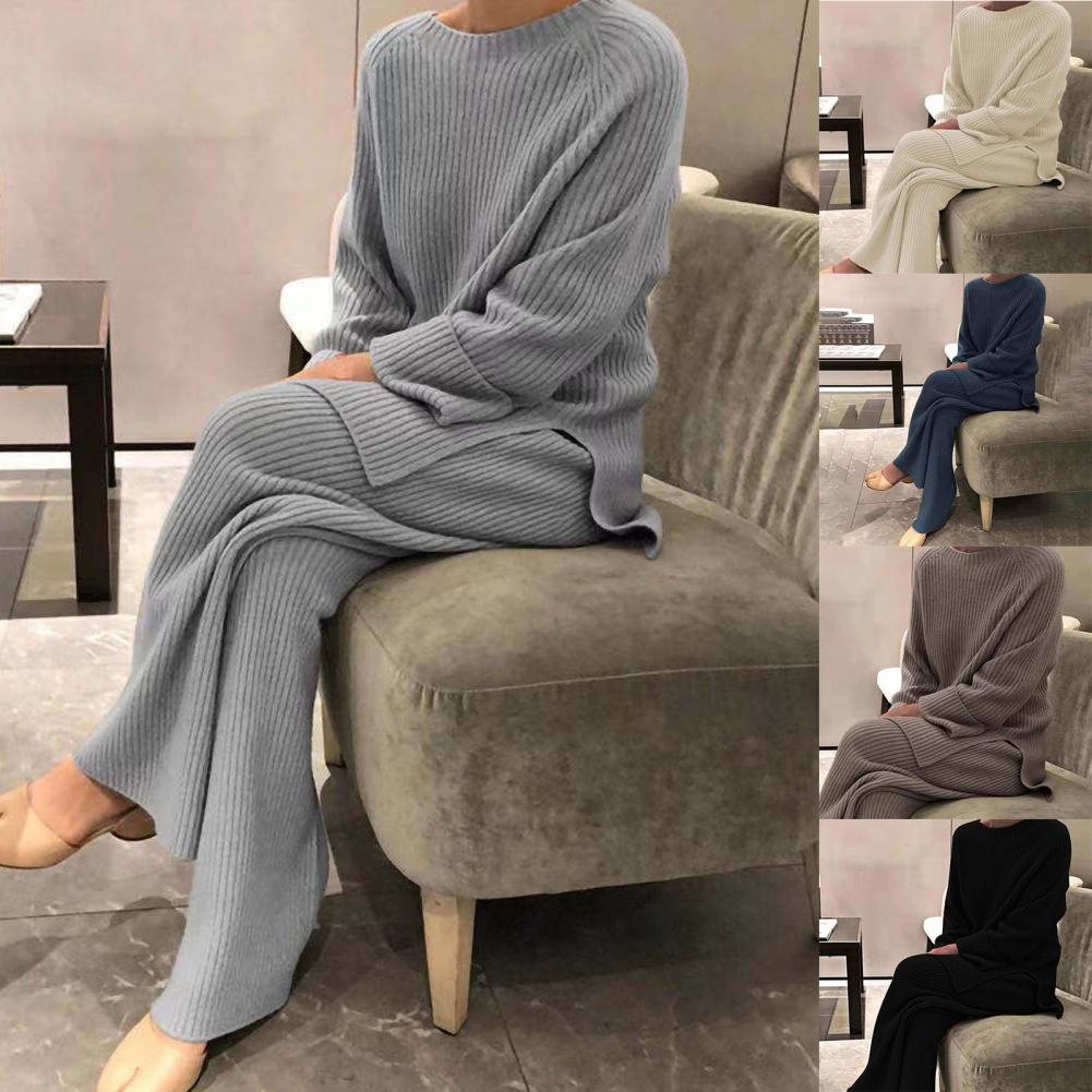 Women Elegant Sweater Suit Elegant Knitted Two Pieces Set Autumn Winter Oversized Pullover and Trousers Suit Female Outfits 2022 - Seprincess