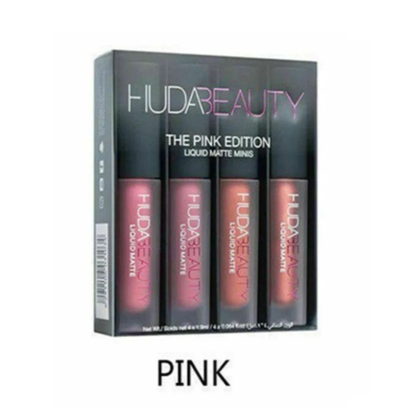 4pcs Lipstick Set Matte Lip Gloss Waterproof Lip Glaze Tint Non-stick Non-Fading Lips Huda Lip Makeup Cosmetic Lip Care - Seprincess