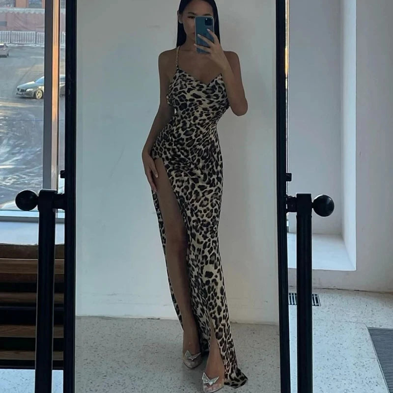 Hawthaw Women Sexy Party Club Evening Streetwear Bodycon Leopard Long Dress 2024 Summer Clothes Wholesale Items For Business - Seprincess