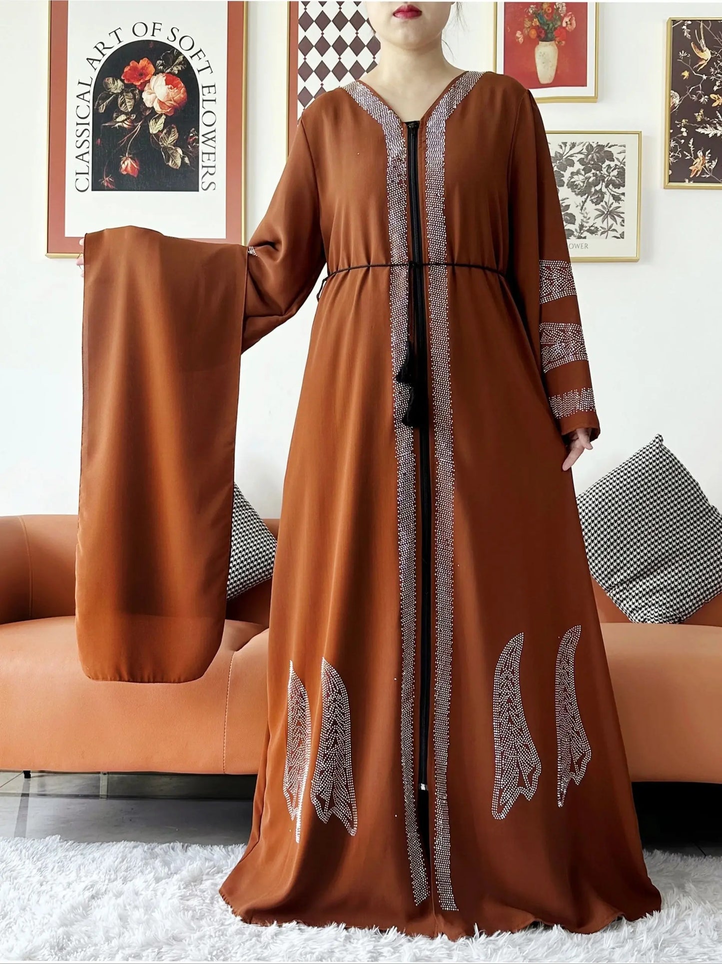 New Women Elegant Dress Chiffon Open Abaya with Zipper Muslim Women Dress Islamic Clothing Cardigan Abaya Women Muslim Dress - Seprincess