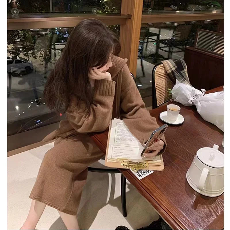 Women Knitted Sweater 2 Piece Suits Autumn Fashion Blouses Tops and Skirt Set Casual Elegant Female Hoodies Korean Outfits New - Seprincess