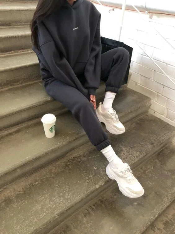 Autumn And Winter New Casual Sports Women's Suit Fashion Solid Color Simple Warm Pants Hoodie Female 2 Piece Set 2024