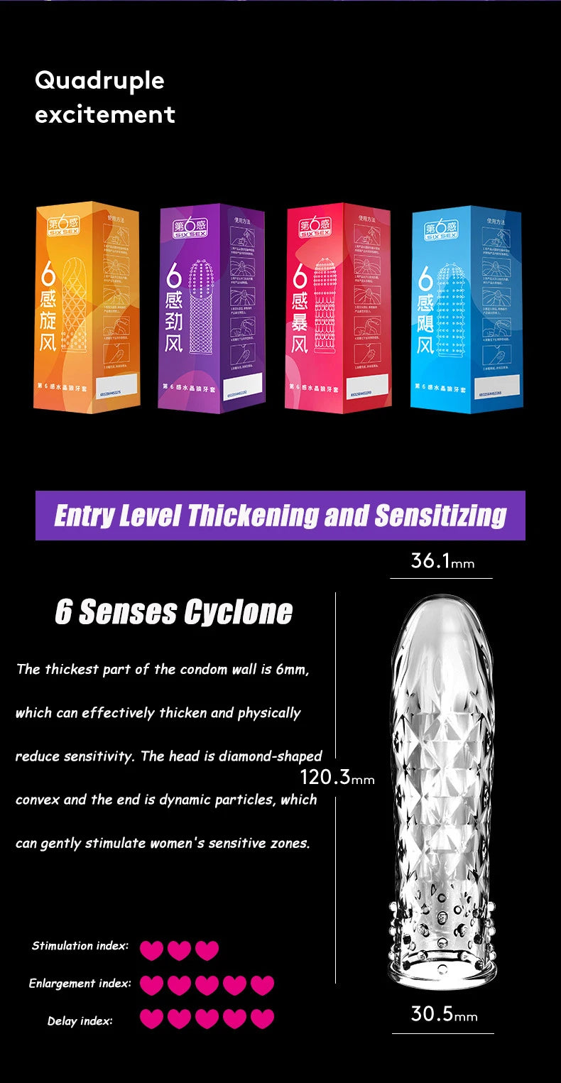 Wolf's Tooth Condom Crystal Single Box Large Particle Stabbing Penis Sleeve Reusable Cock Ring Extender Erotic Condoms for Men - Seprincess