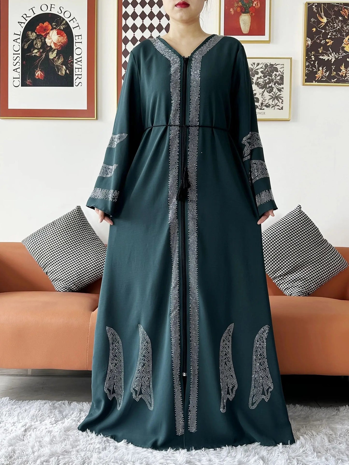 New Women Elegant Dress Chiffon Open Abaya with Zipper Muslim Women Dress Islamic Clothing Cardigan Abaya Women Muslim Dress