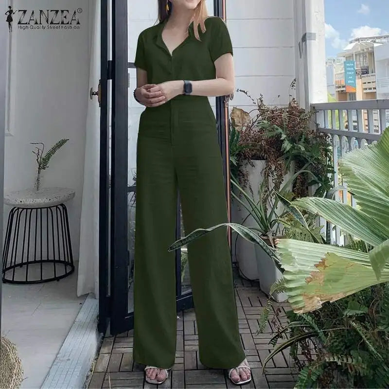 ZANZEA Summer Women Matching Sets OL Work Outfits Causal Short Sleeve Shirt Loose Wide Leg Pants Fashion Suit Urban Tracksuits - Seprincess