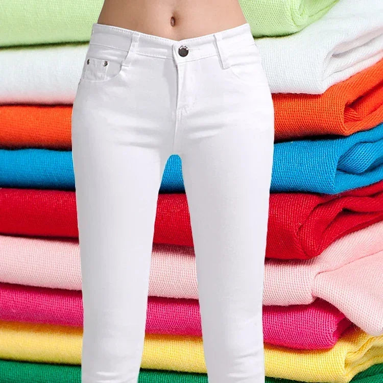 Woman Jeans Pants White Feet Pants Candy Color Pencil Pants Women's Stretch Pant 20 Colors Available Pantalones Vaqueros Mujer