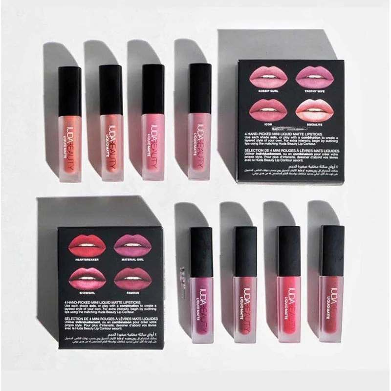 4pcs Lipstick Set Matte Lip Gloss Waterproof Lip Glaze Tint Non-stick Non-Fading Lips Huda Lip Makeup Cosmetic Lip Care - Seprincess