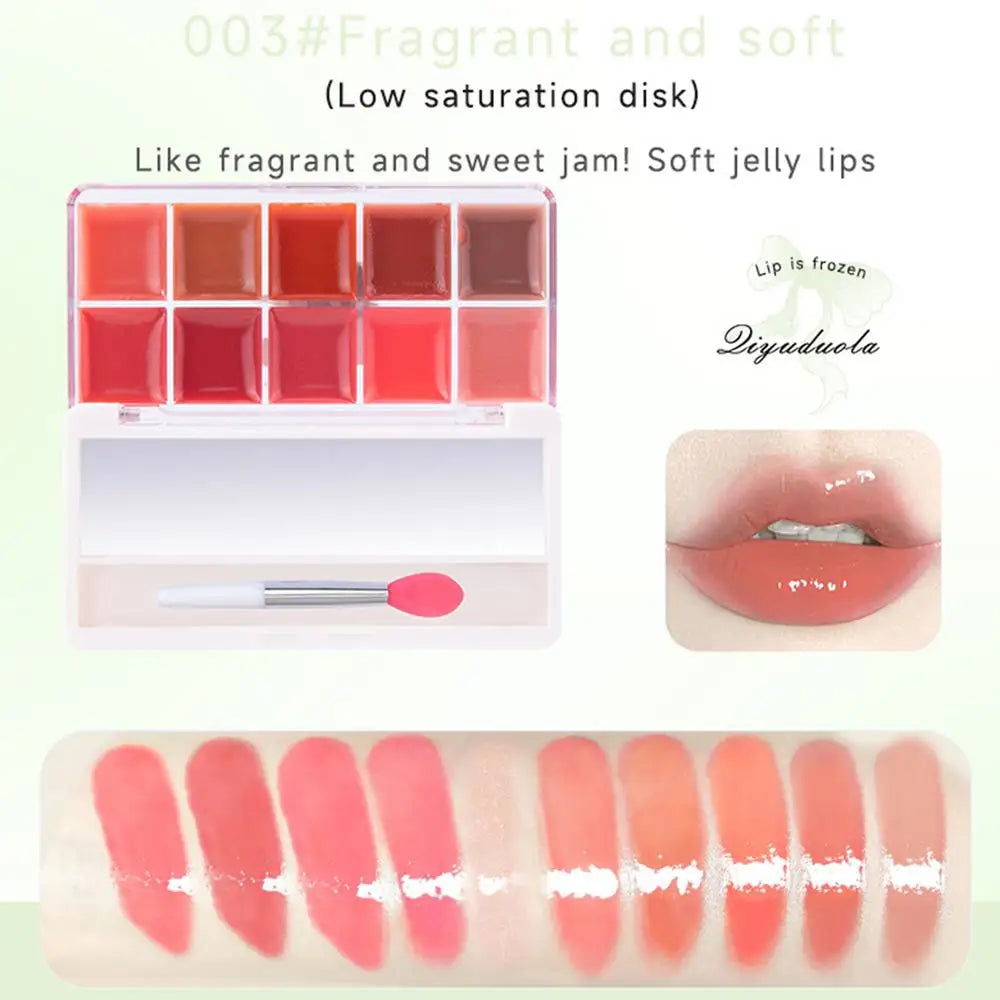 Lip Gloss Palette 10 Colors Jelly Lip Cream Palette Smooth Lip Glosses Tonedd Lip Frozenn Plate Red Lip Glaze Palette Lipstick - Seprincess