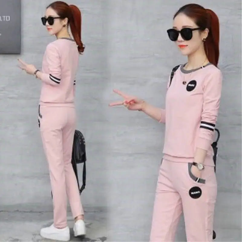 2022 Summer New Daisy Loose Pants Suit Women's Track Korean Version Splicing Long Sleeved Top and Trousers Two Piece Set - Seprincess