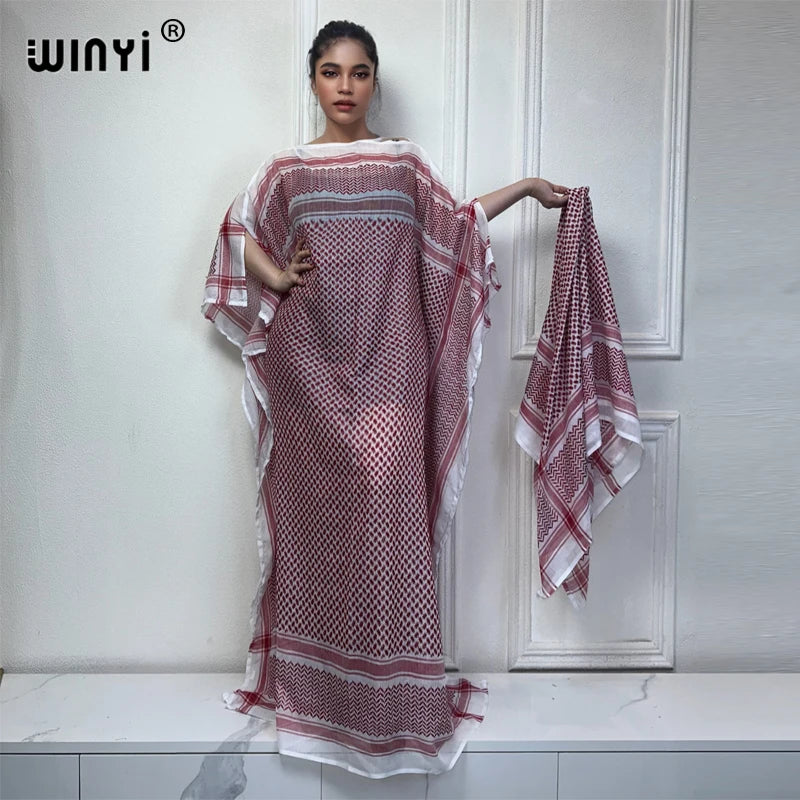 WINYI classic dresses with scarf 2 piece set Kaftan party dresses loose fashion Streetwear luxury abaya muslim woman dubai ????? - Seprincess