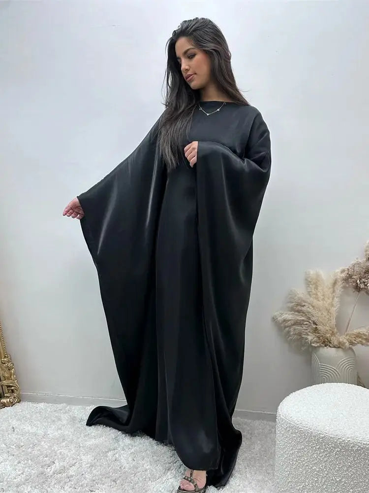 Ramadan Eid Satin Batwing Butterfly Abaya Dubai Luxury 2024 Muslim Maxi Kaftan Dress Abayas For Women Kebaya Robe Femme Vestidos - Seprincess