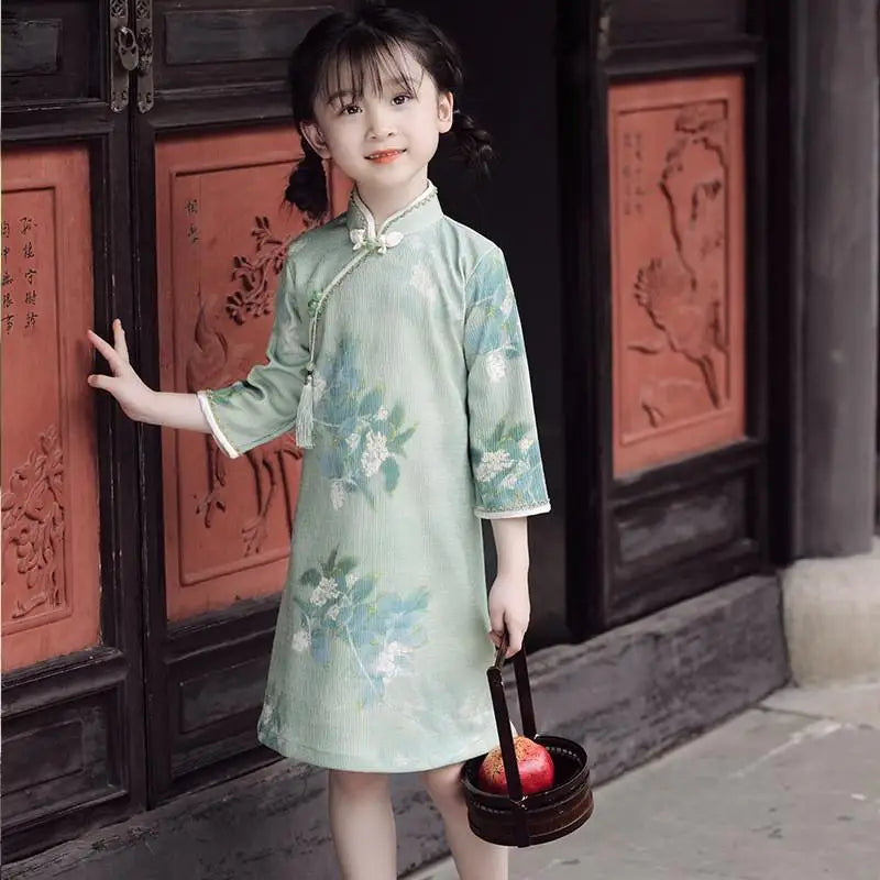 Children's Hanfu Cheongsam 2023 Autumn Winter New Retro Princess Dress Chinese Traditional Qipao Baby Girl Qipao Dress Kids - Seprincess