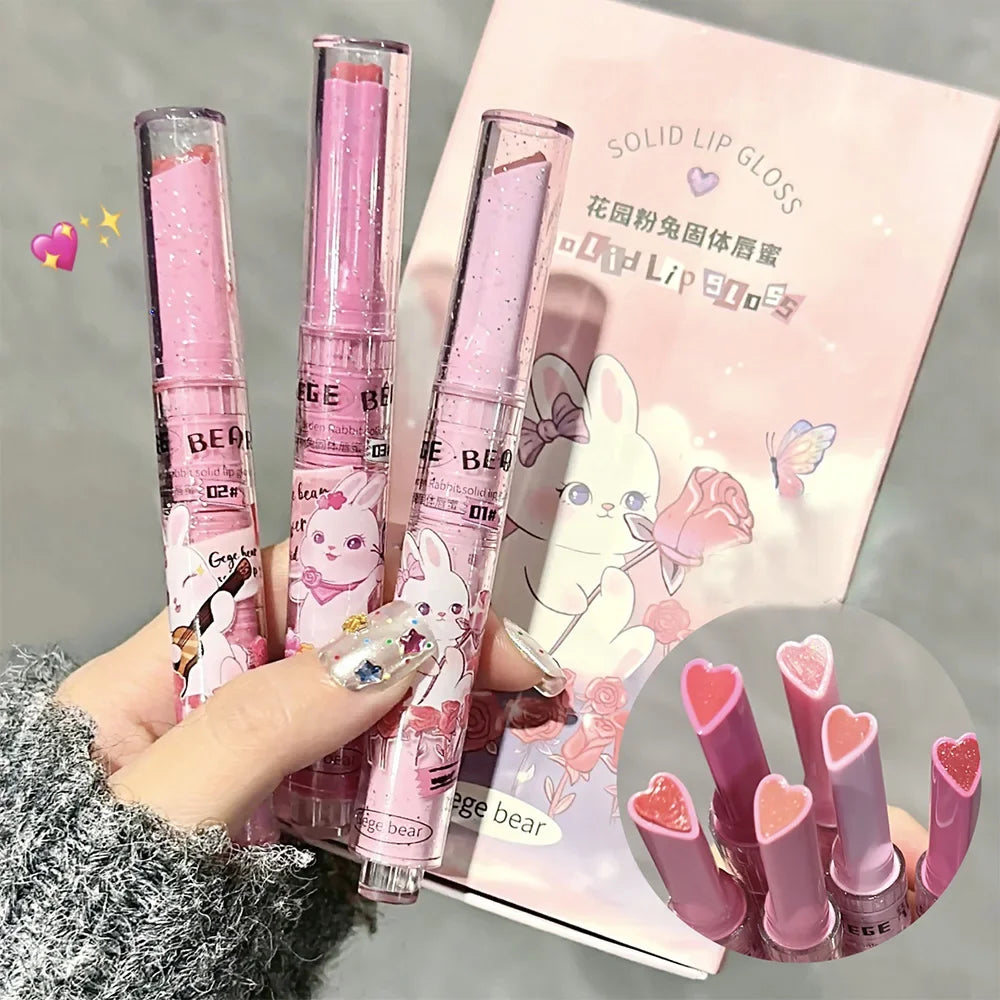 Solid Lip Gloss Gege Bear Garden Pink Rabbit Moisturizing Watery Colored Lip Balm Tender Lipstick Set - Seprincess