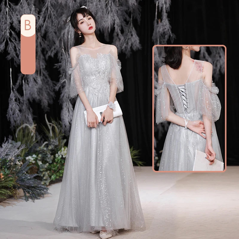 Temperament grey bridesmaid dress 4 Styles Applique Sisters Group Graduation Evening Dresses Simple Wedding Female Guest Dress - Seprincess