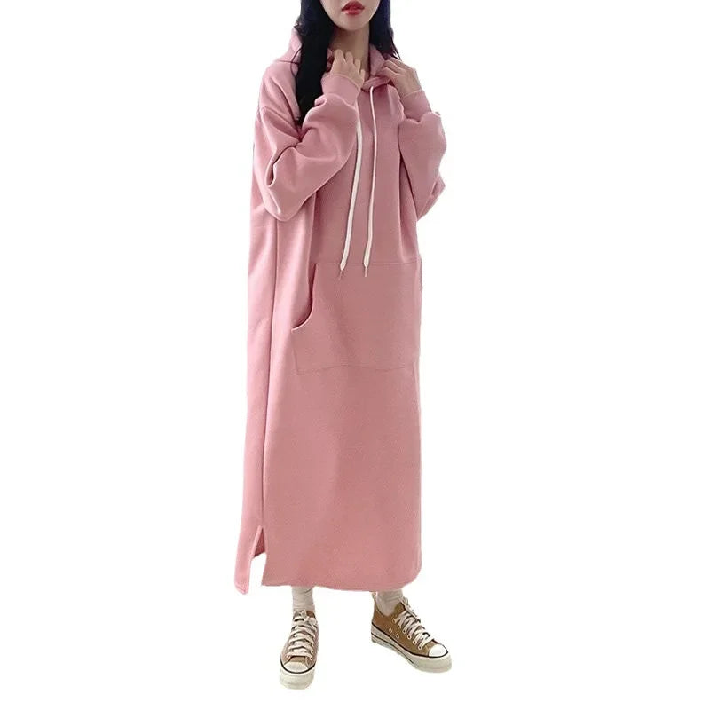 Dongdaemun Autumn/winter New Hooded Long Sweatshirt Petite Long Sleeve Dress Women's Spring Autumn Tweed Style Skirt - Seprincess