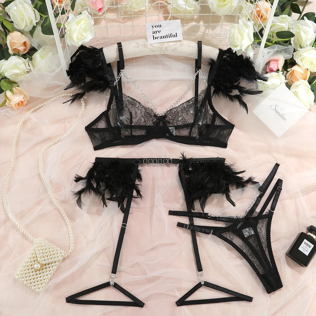 Bra Set Tight lace embroidery strap chain sling promotions 99% sales call of the night Women's panties Clothing sets - Seprincess