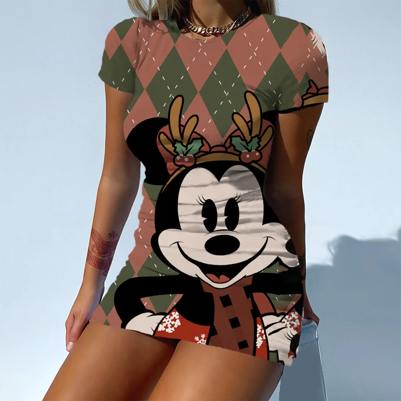 Disney Brand Mickey and Minnie Dresses Fashion Skinny Dresses Sexy Short Sleeves Summer Elegant Dresses For Women Waisted Party - Seprincess