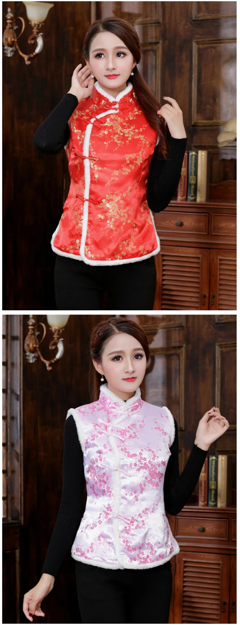 Women Chinese Style Traditional Cheongsam Qipao Tang Suit Thicken Velvet Vest Evening Party Wedding Retro Satin Clothes New Year - Seprincess