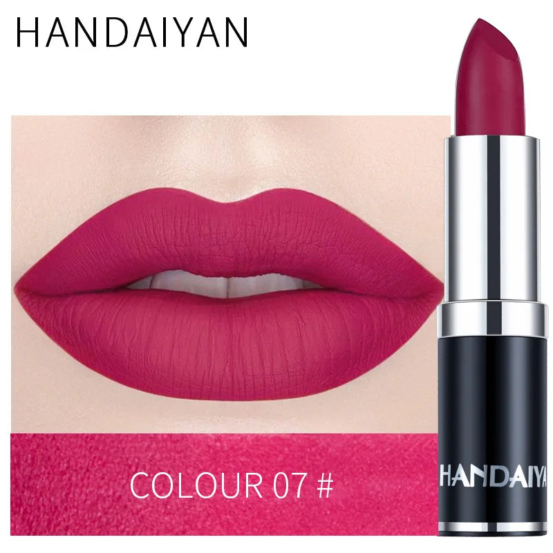 Handaiyan Sexy Nude Red Brown Purple Lipgloss Matte Lip Gloss Velvety Lipstick Matte Waterproof Makeup Long Lasting Cosmetic - Seprincess