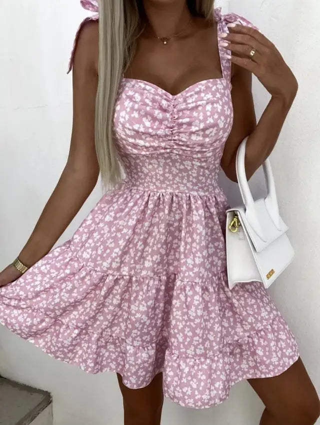 Women Summer Dress Sexy Strapless Bow Tie Vacation Boho Beach Short Sweet Dresses Vestidos Backless Elegant Dresses ワンピース　レディース - Seprincess