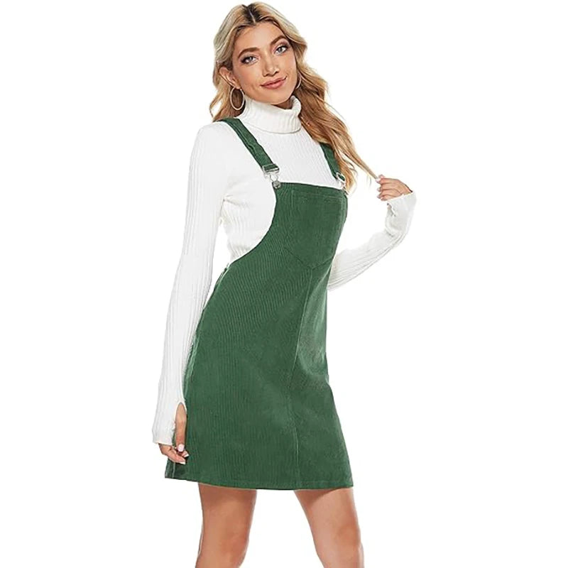 Corduroy Dresses Womens Solid Loose Sleeveless Strap Dress With Adjustable Big Pocket Ladies Fashion Suspender Dress Autumn - Seprincess