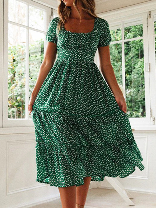 Vestidos Vintage Vintage Print Puff Sleeve summer Beach sweet dresses Casual Square collar floral maxi long dress 2023 festa - Seprincess