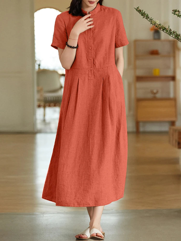 Women's Elegant Solid Cotton Robe Femme 2022 Spring Autumn Bohemian Maxi Dress ZANZEA Casual Long Sleeve Shirt Dresses Oversized - Seprincess