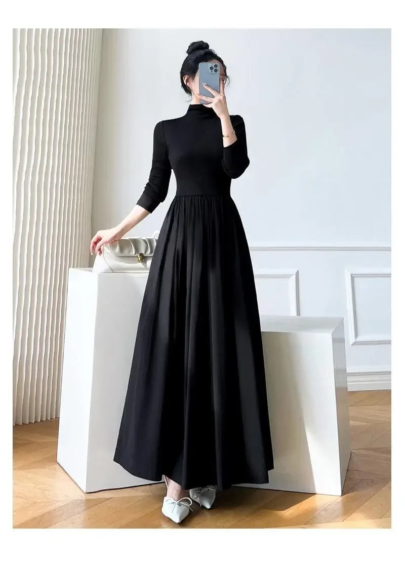 2024 New Slim Long Sleeve Elegant Dress Autumn Winter Thin Casual Temperament Pullovers Women's Clothing Office Lady Simplicity - Seprincess