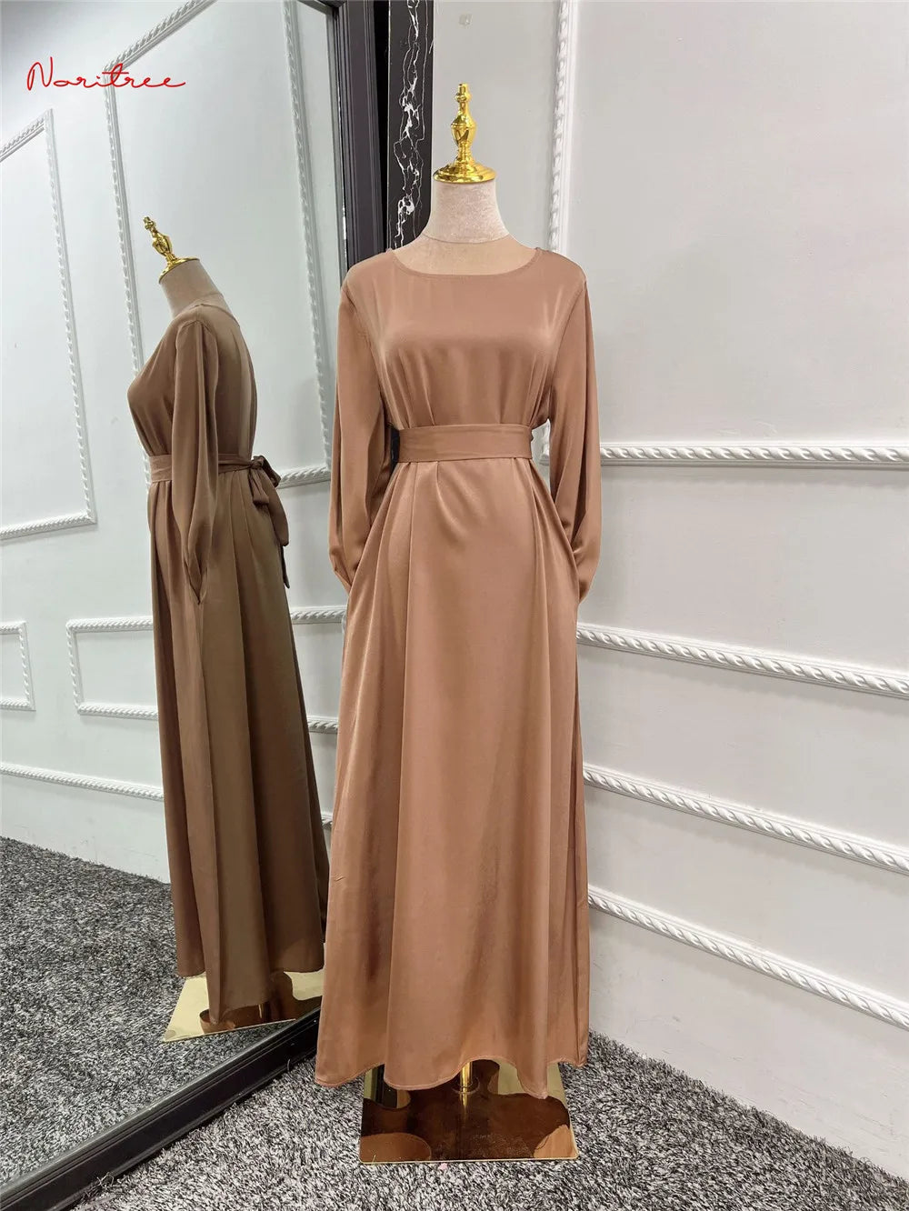 Fashion Satin Sliky Djellaba Muslim Dress Dubai Full Length Flare Sleeve Soft Shiny Abaya Dubai Turkey Muslim Islam Robe WY921 - Seprincess