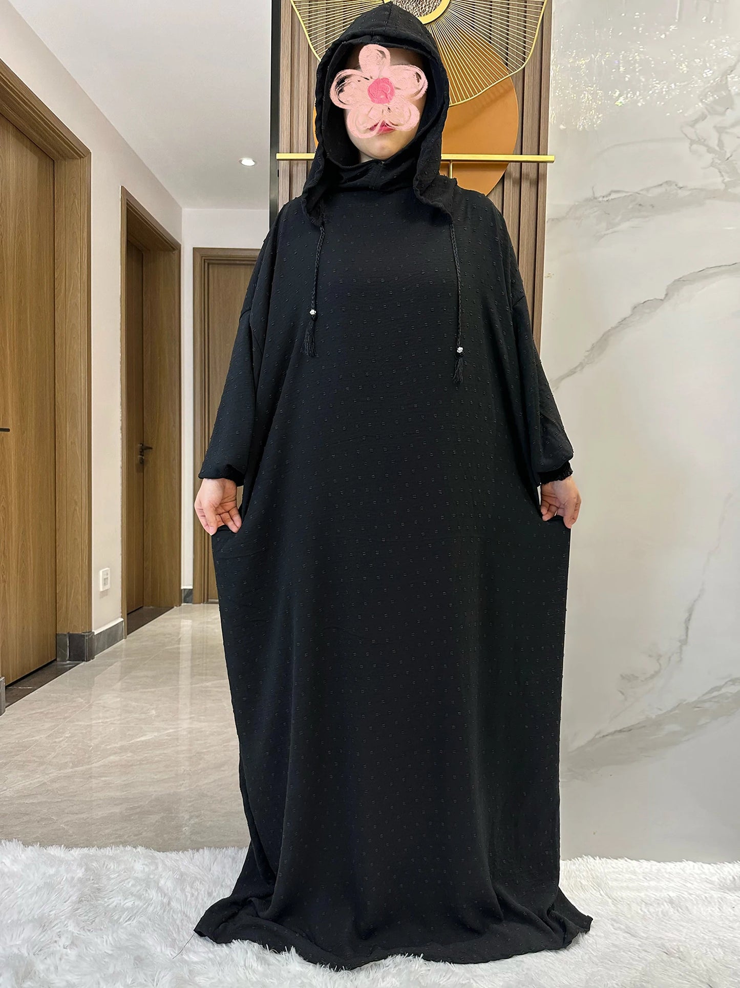 New Ramadan Muslim Two Hats Abaya Dubai Turkey Islam Prayer Clothes Solid Cotton Fabric Dresses Islam Women Dress Kaftan