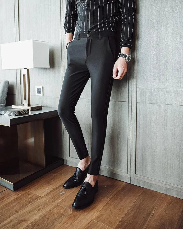 Blue Elastic Man Suits Pants Stretch Trousers for Men Tight Elegant Up Summer 2024 Vintage Cheap Anti-wrinkle Formal Dress Fine