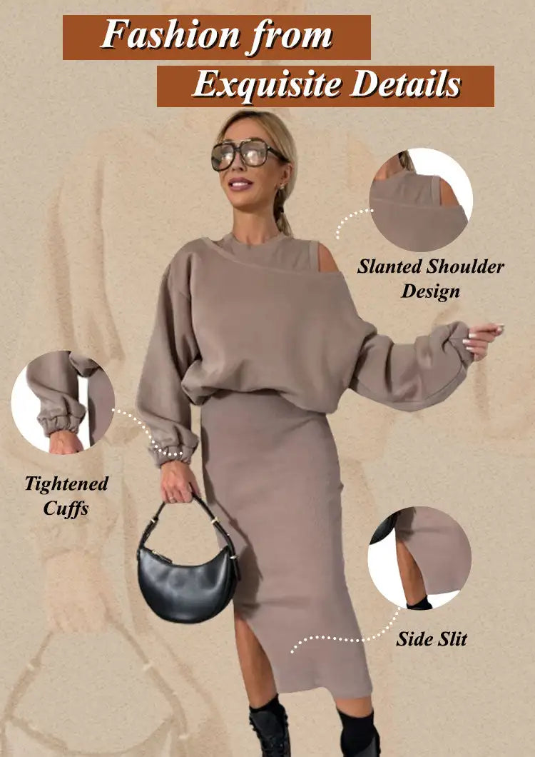 Women's 2 Piece Dress Outfits Bodycon Sleeveless Sweatshirt Dress Set and Long Sleeve Sweatshirt - Seprincess