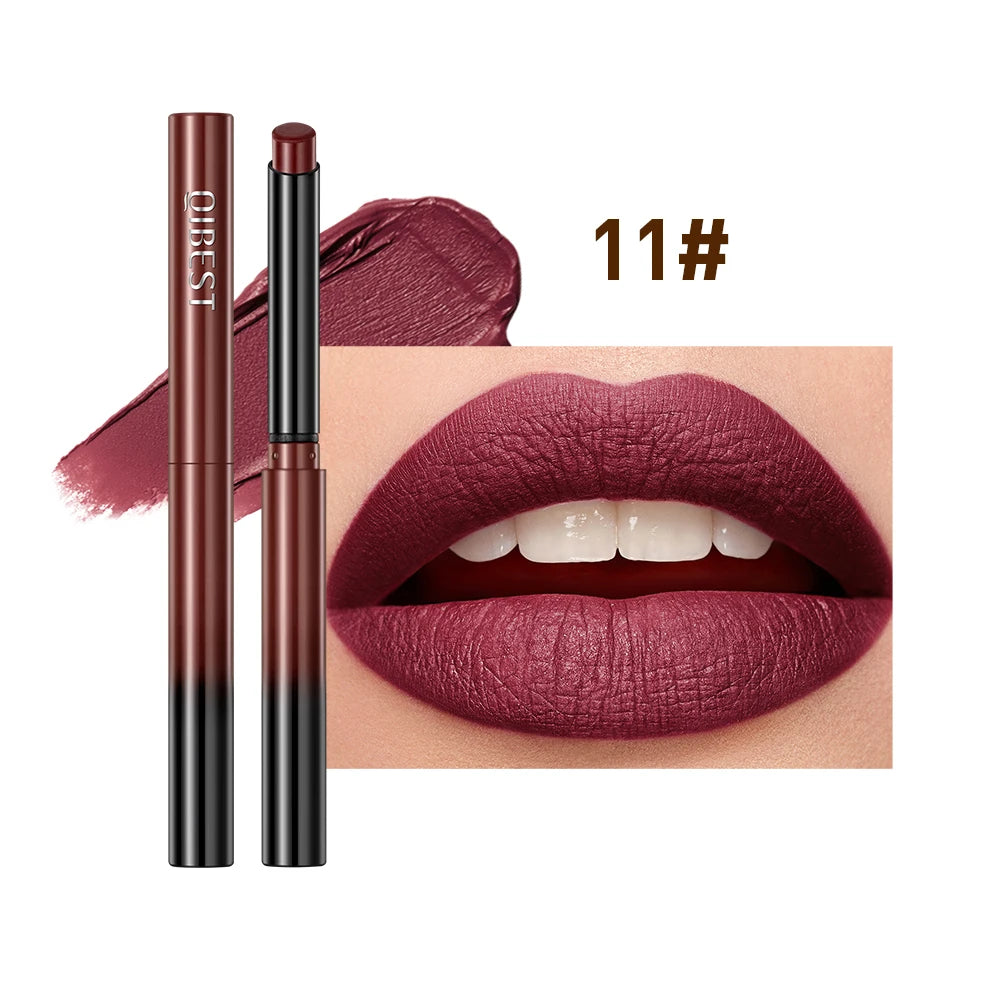 QIBEST New Velvet Matte Lipstick Long Lasting Waterproof Lipstick Non-Stick Cup Lip Stain Tint Cosmetics Lip Pencil Liner Makeup