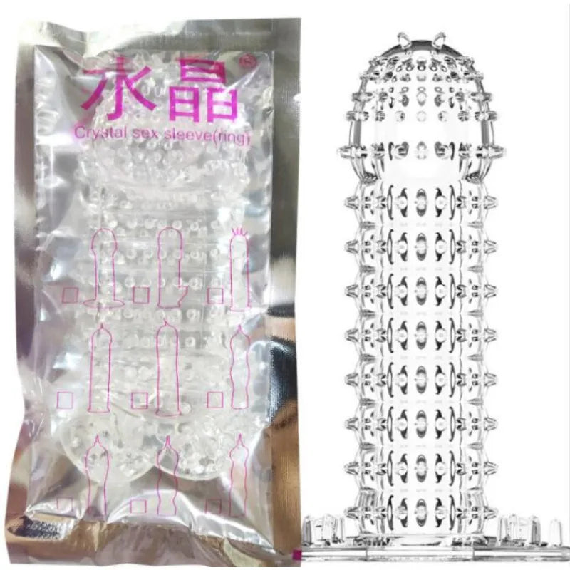 3D Large Particles Crystal Mace Penis Condoms with Spines Thick Penis Enlarger Delay Ejaculation Cock Ring for Sex Life Couples - Seprincess